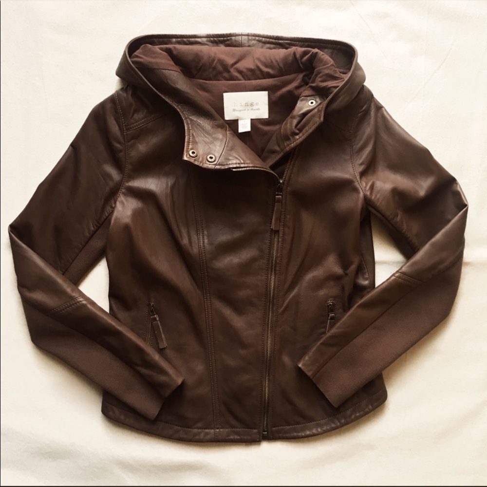 Nwt Hinge Brown Leather Moto Jacket - image 1